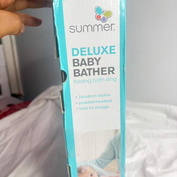 Summer Deluxe Baby Bather Folding Bath Sling 3 Position Recline Padded Headrest - Picture 6 of 8